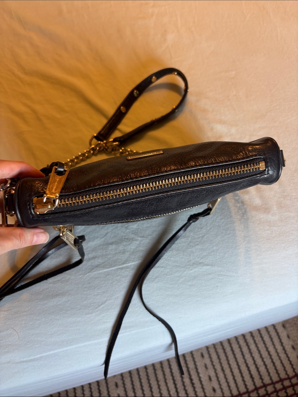 Rebecca Minkoff 3 zipper Black Leather Crossbody Bag with Gold Hardware - Picture 7 of 7